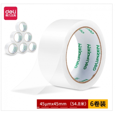 得力品正30901封箱胶带45mm*60y*45um(6卷/筒)(普透)