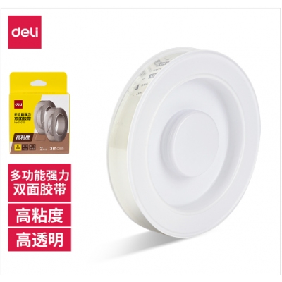 得力33625双面透明胶带15mm*3m*1mm(透明)(2卷/盒) 